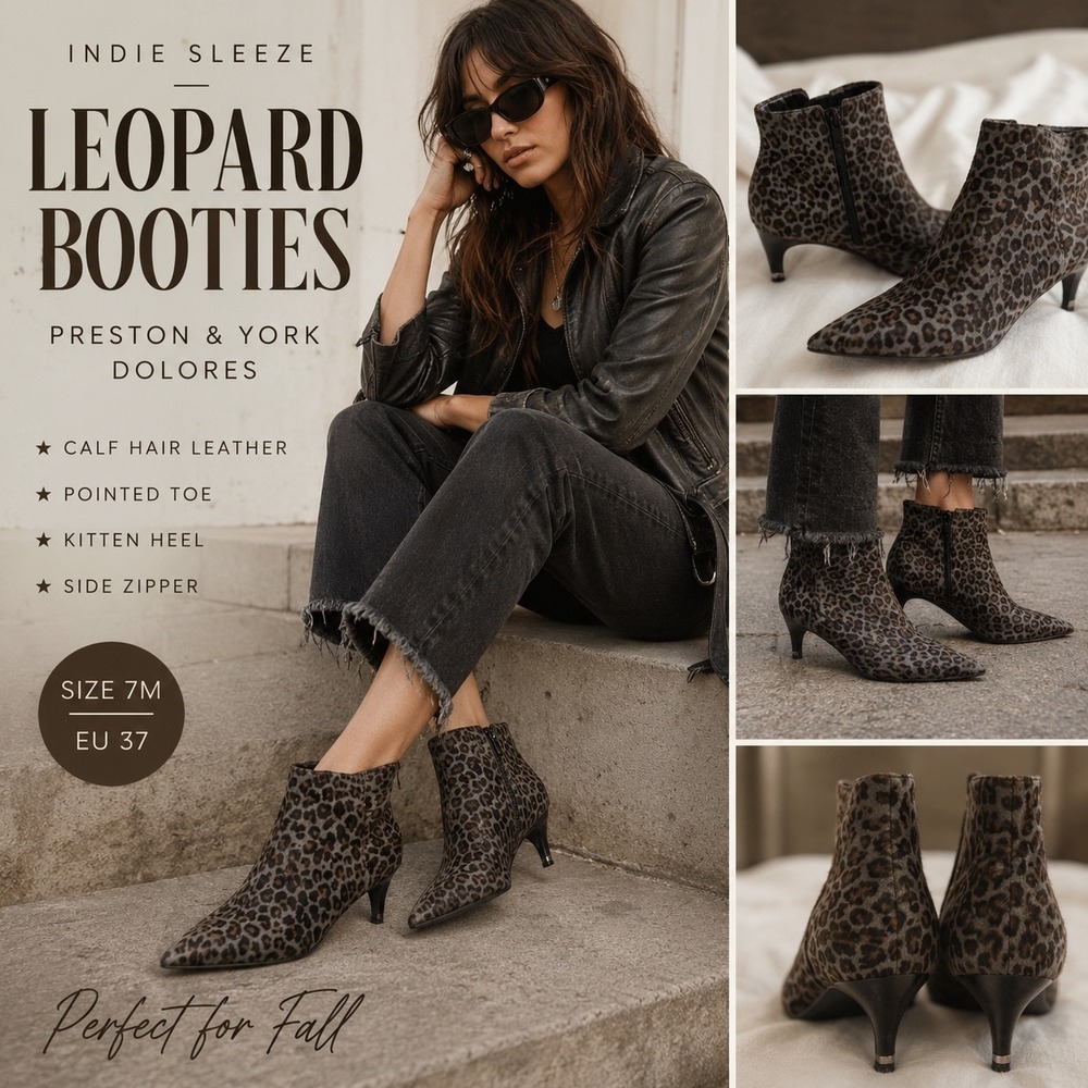 Preston & York Leopard Calf Hair Booties 7 Pointed Toe Indie Sleaze Y2K